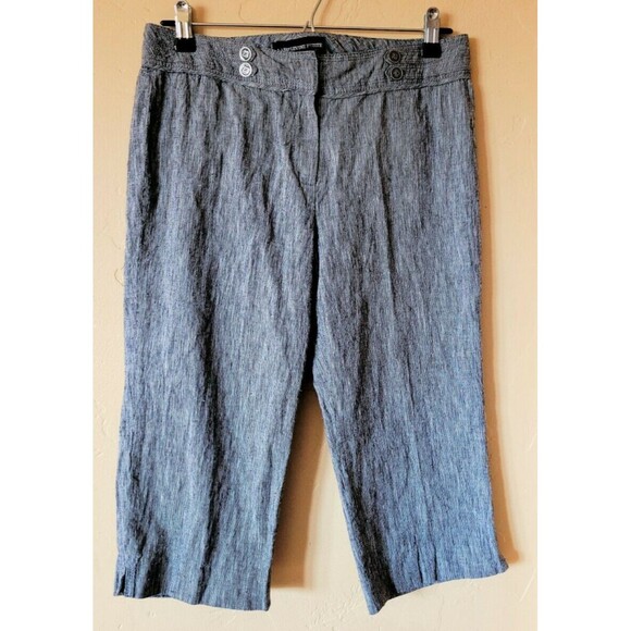 Larry Levine Petite Size 8P Linen Blend Black Gray Heather Capri Dress Pants - Picture 1 of 6